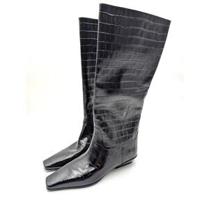 Jeffrey Campbell Passo Knee High Boots Women's Black Croco Size US7 EU37.5